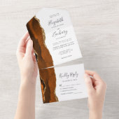 焦げたオレンジ色の金ゴールド結婚アゲート オールインワン招待状 (貼ってはがせる)