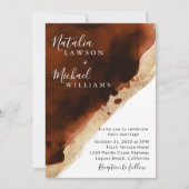 焦げたオレンジ色の銅と金ゴールド水の結婚色 招待状 (正面)