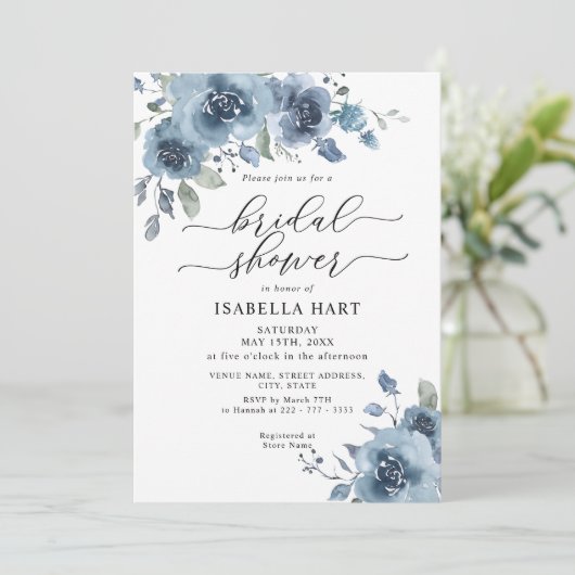 焦げたオレンジ色ティール(緑がかった色)フローラ水カラーブライダルシャワー 招待状 (スタンド正面)