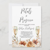 焦げたオレンジ花びらとプロセッコブライダルシャワー 招待状 (正面)