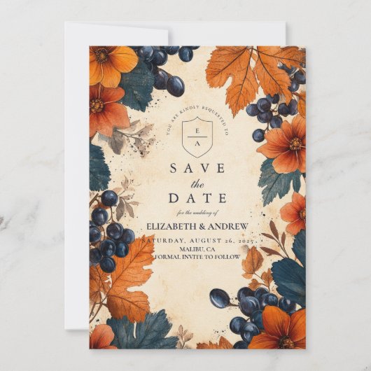 焦げたオレンジ&ネイビーベリー結婚ズ セーブザデート (正面)