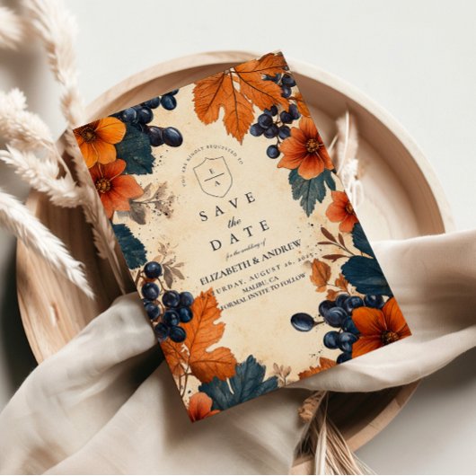 焦げたオレンジ&ネイビーベリー結婚ズ セーブザデート