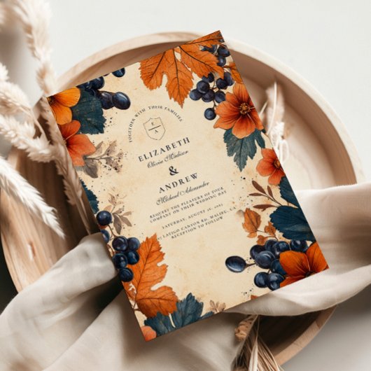 焦げたオレンジ&ネイビーベリー結婚ズ 招待状