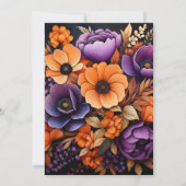 焦げたオレンジ、濃い紫、黒のフローラ結婚 招待状 (裏面)