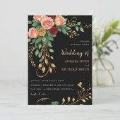 焦げた金ゴールドブラックボホフローラ素朴秋結婚ズ 招待状 (スタンド正面)