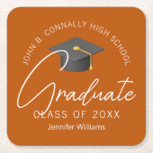 焦げオレンジカスタム卒業2025卒業パーティー スクエアペーパーコースター (正面)