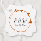 焦げオレンジシンプルハートリースモノグラム結婚ズ フェイバータグ (正面)