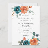 焦げオレンジティール（緑がかった色）フローラブライダルシャワー招待 招待状 (正面)