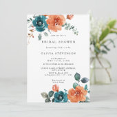 焦げオレンジティール（緑がかった色）フローラブライダルシャワー招待 招待状 (スタンド正面)