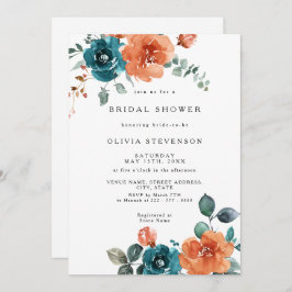 焦げオレンジティール（緑がかった色）フローラブライダルシャワー招待 招待状
