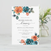 焦げオレンジティール（緑がかった色）フローラ秋リハーサルディナー 招待状 (スタンド正面)