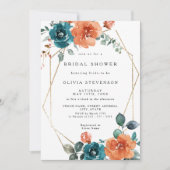 焦げオレンジティール（緑がかった色）金ゴールドブライダルシャワー招待 招待状 (正面)