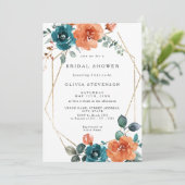 焦げオレンジティール（緑がかった色）金ゴールドブライダルシャワー招待 招待状 (スタンド正面)