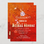 焦げオレンジフローラディスコボールブライダルシャワー 招待状 (正面/裏面)