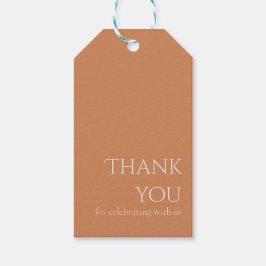 焦げオレンジモダン結婚式の引き出物ラベル ギフトタグ (正面)