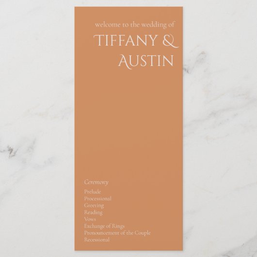 焦げオレンジモダン結婚式 プログラム (正面)