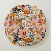 焦げオレンジワイルドフラワーコテージコアモノグラム ラウンドクッション (正面)