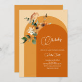 焦げオレンジ秋アーチ赤ちゃんシャワーああベビー 招待状 (正面/裏面)