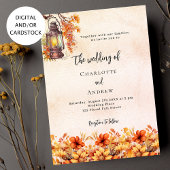 焦げオレンジ秋花模様素朴な結婚ボホ 招待状