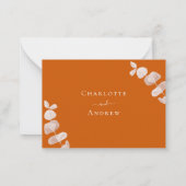 焦げオレンジ結婚色ユーカリ反応RSVP ノートカード (裏面)