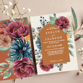 焦げオレンジ色のテラコッタモダンボ素朴ホ 招待状