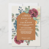 焦げオレンジ色のテラコッタモダンボ素朴ホ 招待状 (正面)