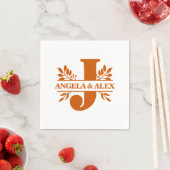 焦げオレンジ葉フローラススプリットモノグラムJ スタンダードカクテルナプキン (インサイチュ)