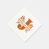 焦げオレンジ葉フローラススプリットモノグラムJ スタンダードカクテルナプキン (角)