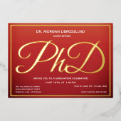 焦げオレンジ金ゴールドPhD卒業 箔招待状 (正面)