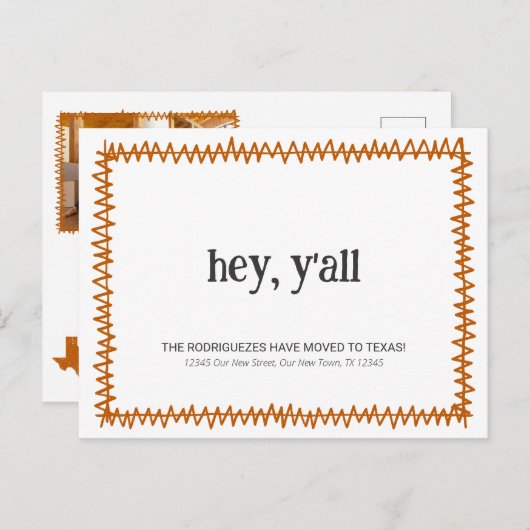 焦げオレンジHey Y'all -テキサス州に移動 ポストカード (正面/裏面)