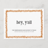 焦げオレンジHey Y'all -テキサス州に移動 ポストカード (正面)