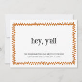 焦げオレンジHey Y'all -テキサス州に移動 案内状 (正面)
