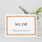 焦げオレンジHey Y'all -テキサス州に移動 案内状 (スタンド正面)