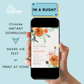 焦エレガント火オレンジ秋フローラブライダルシャワー 招待状