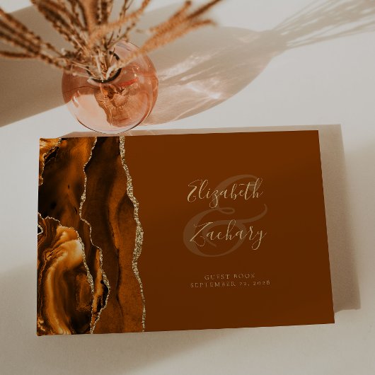 焦モダン焦したオレンジ色の金ゴールドアガテブラウン ゲストブック