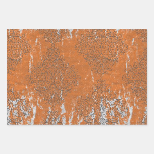 焦動揺してげオレンジとグレーパターン(の模様が)ある ラッピングペーパーシート (正面3)
