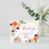 焦橙色かぼちゃの花柄 ウェディング＆ベイビーシャワー サンキューカード (スタンド正面)