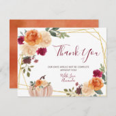 焦橙色かぼちゃの花柄 ウェディング＆ベイビーシャワー サンキューカード (正面/裏面)