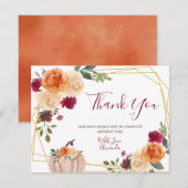 焦橙色かぼちゃの花柄 ウェディング＆ベビーシャワー サンキューカード (正面/裏面)
