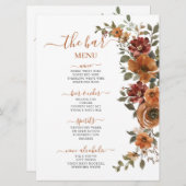 焦橙色とサビ色の花柄 秋のウェディング ドリンクバー メニュー (正面/裏面)
