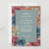 焦橙色とセージグリーンのモダンラスティックウェディング 招待状 (正面)