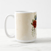 焦橙色とネイビーの花と緑 コーヒーマグカップ (左)