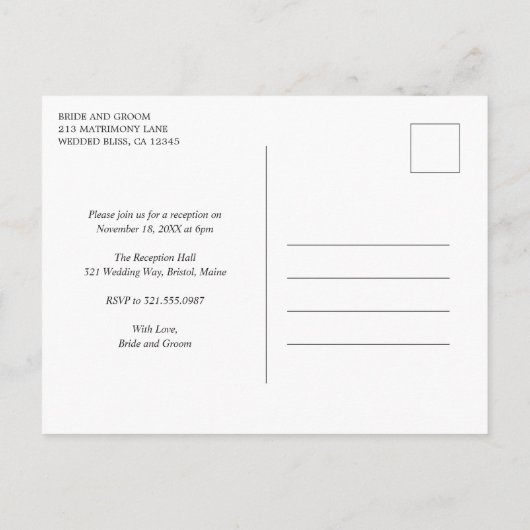 焦橙色とバーガンディの秋の花を飾った、素朴なウェディング 案内ポストカード (裏面)