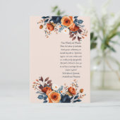 焦橙色と青のウェディングブックマーク サンキューカード (スタンド正面)