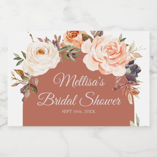 焦橙色のパンプキンフラワーミニ スパークリングワインラベル (シングルラベル)