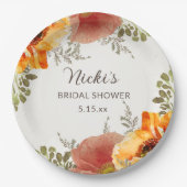 焦橙色の秋の花嫁のシャワー ~名前~ ペーパープレート (正面)