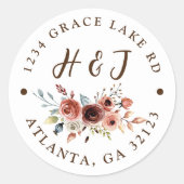 焦橙色テラコッタの結婚式 返送先住所 ラウンドシール (正面)