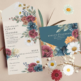 焦橙色テラコッタ モダン ラスティック ボーホー オールインワン招待状