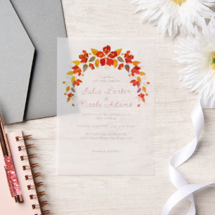 焦橙色トロピカルヒビスカス フローラル ウェディング ベラム紙招待状
