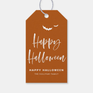 焦橙色ハッピー ハロウィン ブラシカリグラフィー ギフトタグ